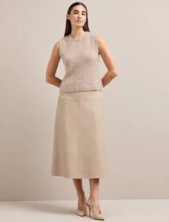 Tiana Leather Midi Skirt - Sand -Cefinn Clothing Store AU24 SK119 TIANA SAND LS 2357