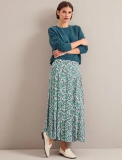Sienna Maxi Skirt - Green Snakeskin Print -Cefinn Clothing Store AU24 SK183 SIENNA GREENSNAKESKINPRINT LS 25658
