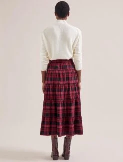 Maria Organic Cotton Seersucker Maxi Skirt - Red Black -Cefinn Clothing Store AU24 SK185 MARIA RED BLACK LS 20267