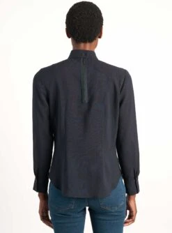 Riley Funnel Neck Blouse - Navy -Cefinn Clothing Store B6 RILEY NAVY LS 018