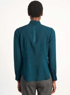 Riley Funnel Neck Blouse - Petrol Blue -Cefinn Clothing Store B6 RILEY PETROL LS 018
