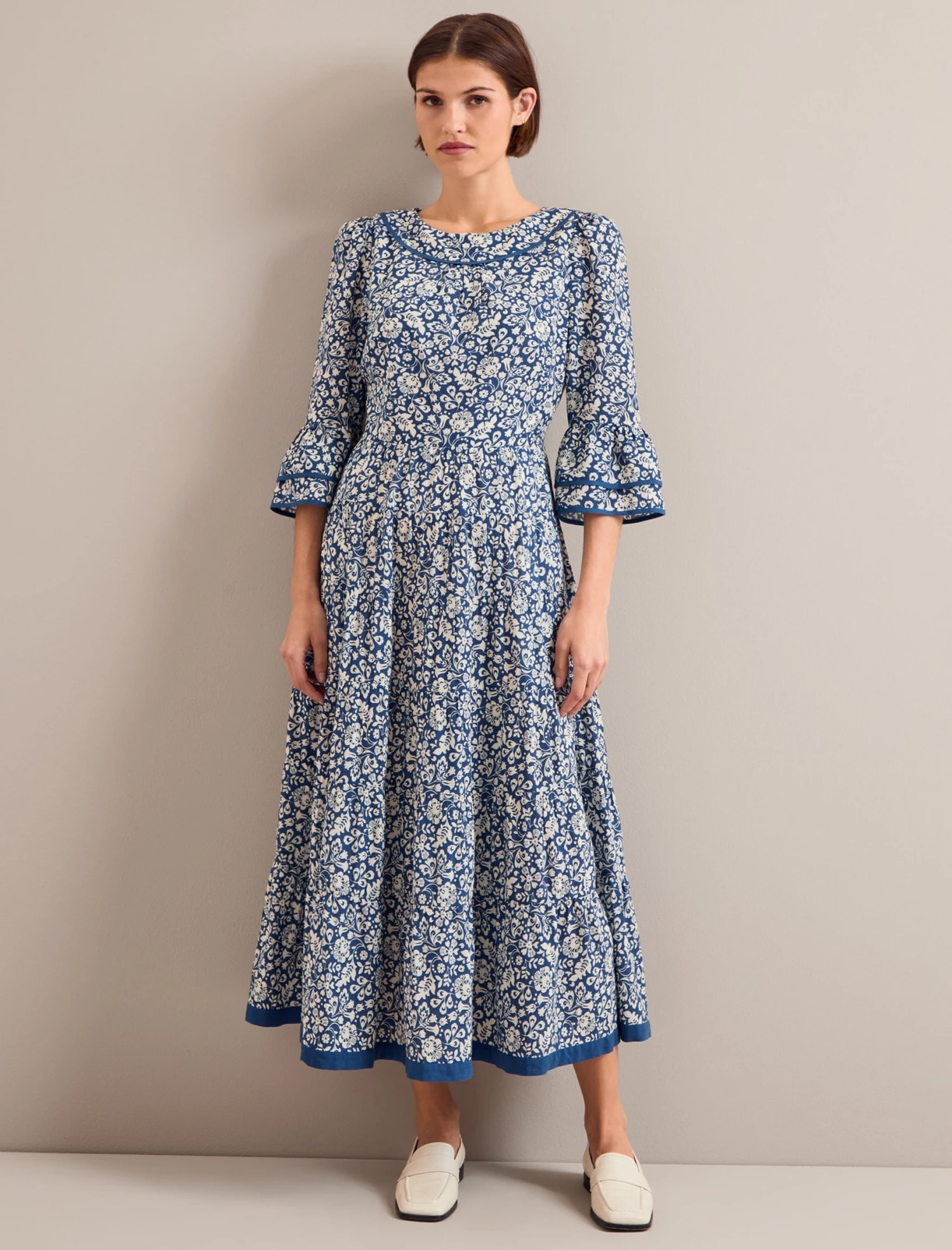 Elodie Cotton Blend Maxi Dress - Blue Mono Floral Print 3 Elodie Cotton Blend Maxi Dress - Blue Mono Floral Print