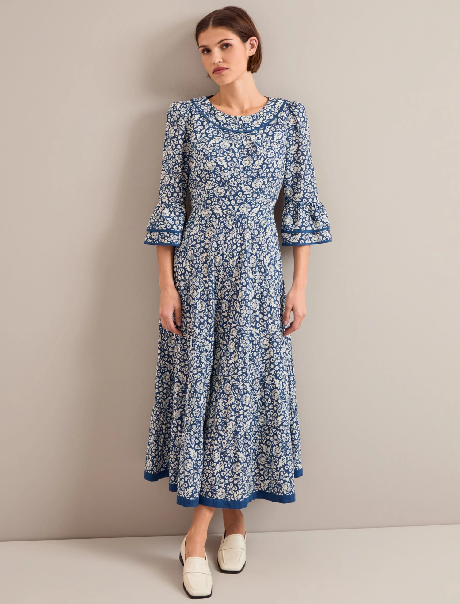 Elodie Cotton Blend Maxi Dress - Blue Mono Floral Print 10 Elodie Cotton Blend Maxi Dress - Blue Mono Floral Print - Image 8