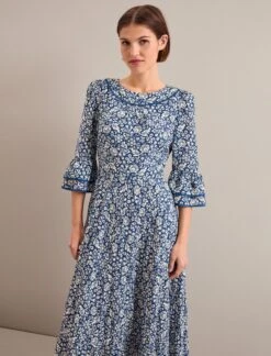 Elodie Cotton Blend Maxi Dress - Blue Mono Floral Print 17 Elodie Cotton Blend Maxi Dress - Blue Mono Floral Print -Cefinn Clothing Store ELODIE BLUE FLORAL 1167
