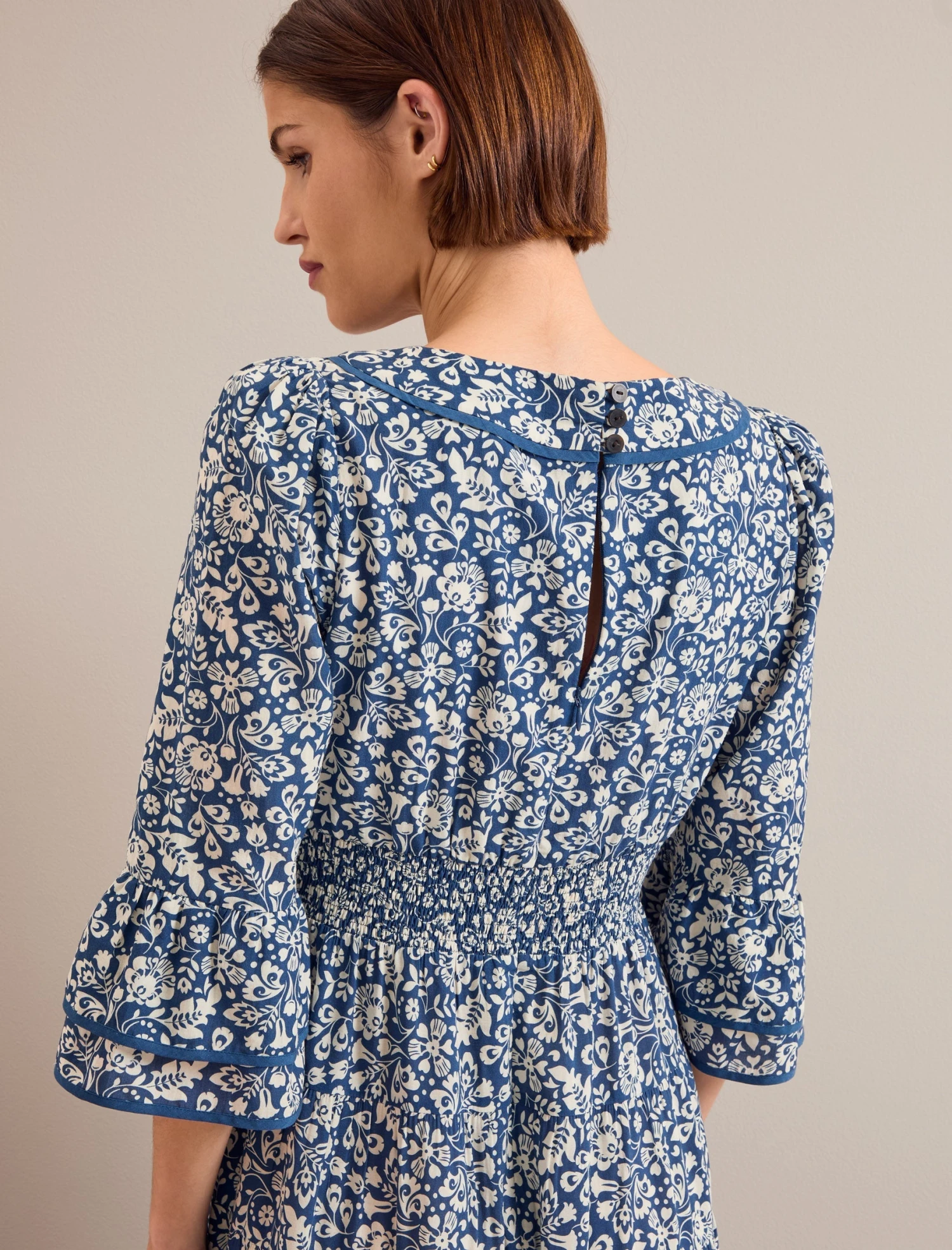 Elodie Cotton Blend Maxi Dress - Blue Mono Floral Print 6 Elodie Cotton Blend Maxi Dress - Blue Mono Floral Print - Image 4