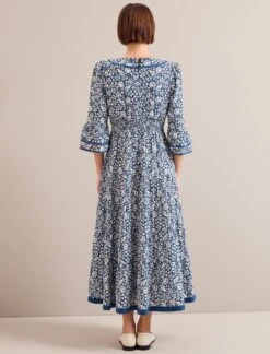 Elodie Cotton Blend Maxi Dress - Blue Mono Floral Print 19 Elodie Cotton Blend Maxi Dress - Blue Mono Floral Print -Cefinn Clothing Store ELODIE BLUE FLORAL 1192
