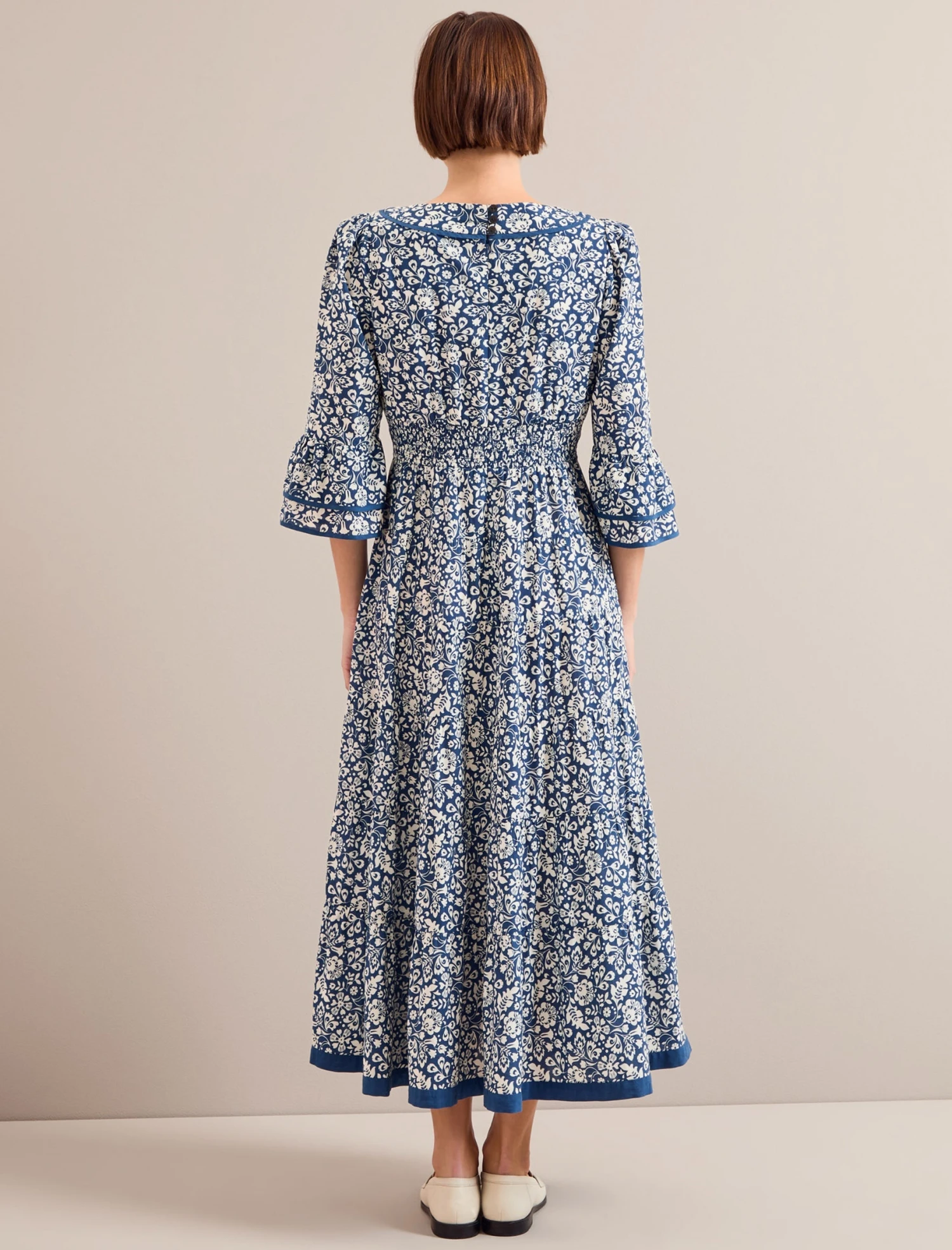 Elodie Cotton Blend Maxi Dress - Blue Mono Floral Print 11 Elodie Cotton Blend Maxi Dress - Blue Mono Floral Print - Image 9