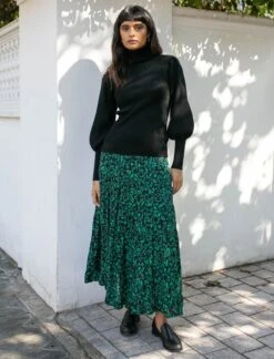 Sawyer Cotton Maxi Skirt - Green Bramble Print -Cefinn Clothing Store Eva Roll Neck Sawyer 8ebf8823 5fb2 41c3 b41d 61b582f2bcff
