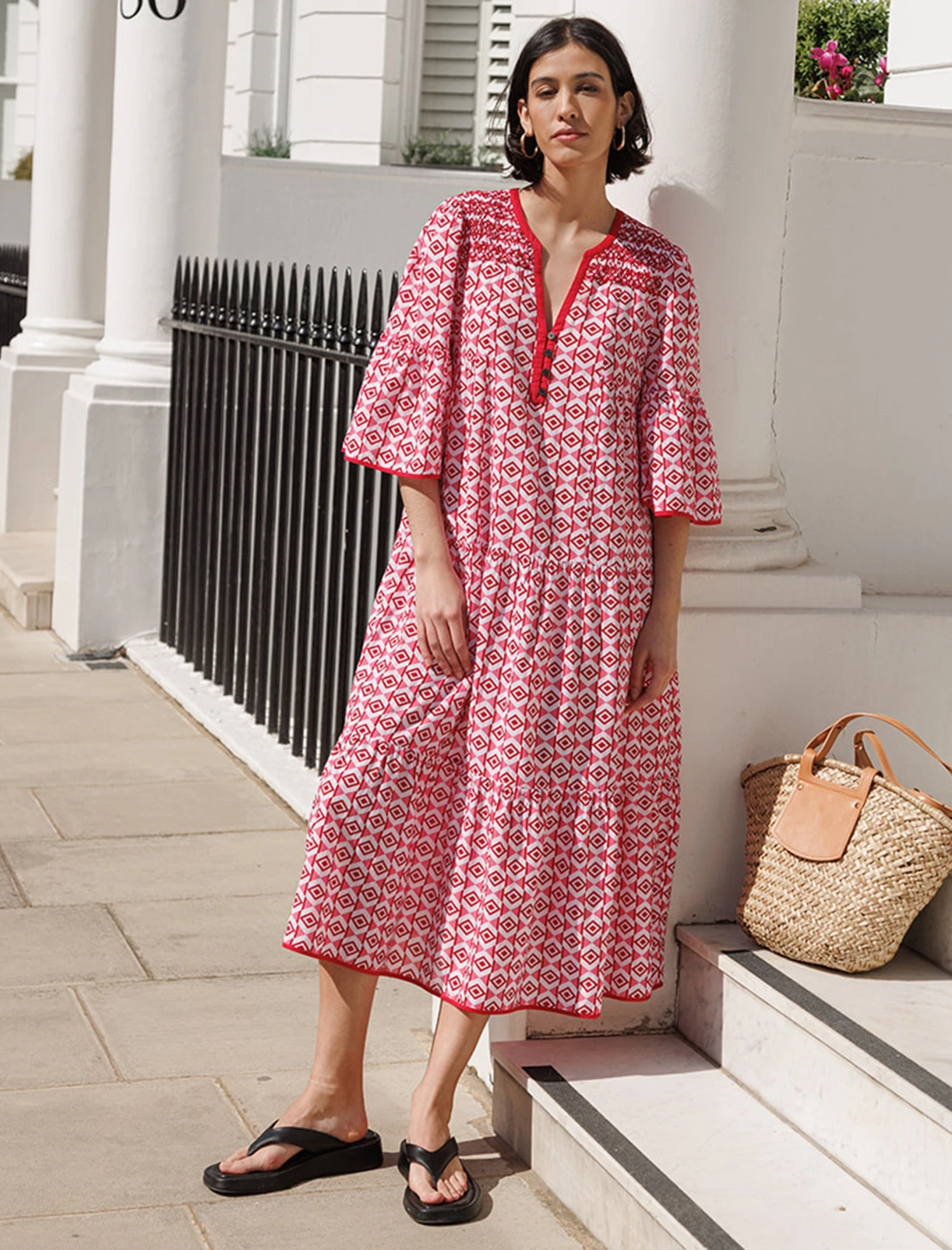 Hester Cotton Maxi Dress - Pink Diamond Geo Print 4 Hester Cotton Maxi Dress - Pink Diamond Geo Print - Image 2