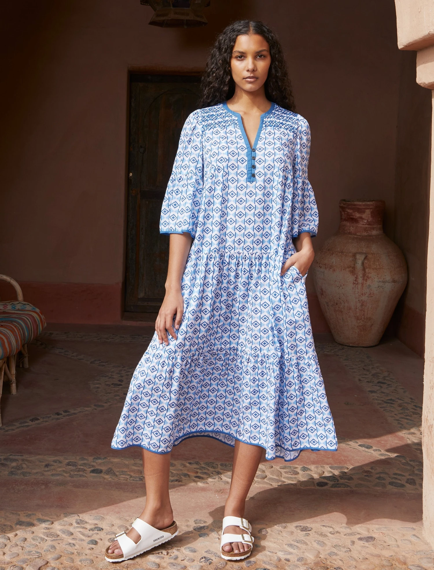 Hester Cotton Maxi Dress - Blue Diamond Geo Print 5 Hester Cotton Maxi Dress - Blue Diamond Geo Print - Image 3