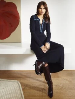 Josie Wool Knit Dress - Navy Blue