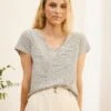 Madison Linen Blend V Neck Knit T-Shirt - White Navy Stripe -Cefinn Clothing Store Madison 6cda99bf f10f 4b17 859a 1c63ef74ae44