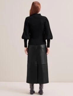 Eva Merino Wool Collared Jumper - Black -Cefinn Clothing Store RSHT 143 EVA BLACK LS 0948