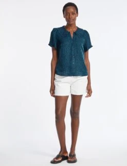 Rosa Silk Blend Blouse - Petrol Blue Leopard Pansy Print -Cefinn Clothing Store RSHT B139 ROSA PETROL BLUE LS 4505 c2f1a39e 6d10 4069 a9a1 91e037b9e5a4