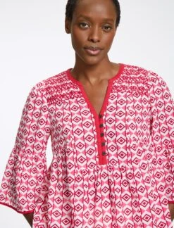 Hester Cotton Blouse - Pink Diamond Geo Print -Cefinn Clothing Store RSHT B150 HESTER PINKDIAMONDGEOPRINT LS0107
