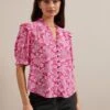 Stella Silk Blouse - Hot Pink Damask Print 1 Stella Silk Blouse - Hot Pink Damask Print -Cefinn Clothing Store RSHT B158 STELLA HOTPINKDAMASKPRINT LS 3202