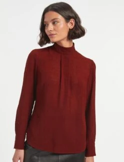 Riley Funnel Neck Blouse - Dark Red -Cefinn Clothing Store RSHT B6 RILEY DARKRED LS 1207