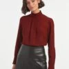 Riley Funnel Neck Blouse - Dark Red 2 Riley Funnel Neck Blouse - Dark Red -Cefinn Clothing Store RSHT B6 RILEY DARKRED LS 1259