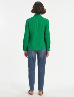 Riley Funnel Neck Blouse - Emerald Green -Cefinn Clothing Store RSHT B6 RILEY EMERALDGREEN LS 1930