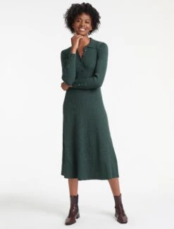 Josie Wool Knit Dress - Dark Green -Cefinn Clothing Store RSHT D397 JOSIE DARKGREEN LS 17976
