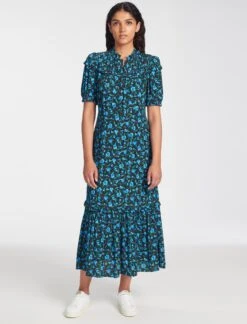 Hermione Maxi Dress - Black Blue Deco Floral Print 8 Hermione Maxi Dress - Black Blue Deco Floral Print -Cefinn Clothing Store RSHT D513 HERMIONE BLACKBLUEDECOFLORALPRINT LS 2020