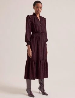 Saskia Maxi Dress - Black Red Polka Dot Print -Cefinn Clothing Store RSHT D613 SASKIA BLACKREDPOLKADOTPRINT LS 0766