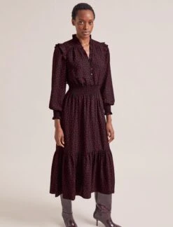 Saskia Maxi Dress - Black Red Polka Dot Print -Cefinn Clothing Store RSHT D613 SASKIA BLACKREDPOLKADOTPRINT LS 0810