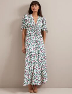 Ophelia Bias Cut Maxi Dress - White Multi Tropical Floral Print -Cefinn Clothing Store RSHT D635 OPHELIA CREAMMULTITROPICALFLORALPRINT LS 3451