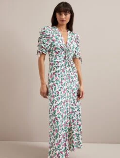Ophelia Bias Cut Maxi Dress - White Multi Tropical Floral Print -Cefinn Clothing Store RSHT D635 OPHELIA CREAMMULTITROPICALFLORALPRINT LS 3488