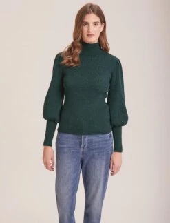 Eva Wool Roll Neck Jumper - Dark Green -Cefinn Clothing Store RSHT K10 EVA DARKGREEN LS 38448