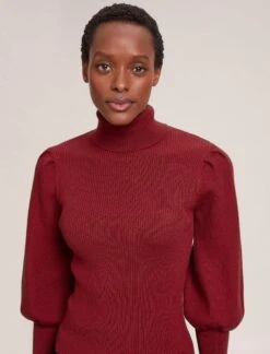Eva Wool Roll Neck Jumper - Dark Red -Cefinn Clothing Store RSHT K10 EVA DARKRED LS 40727