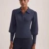 Eva Merino Wool Collared Jumper - Denim Blue -Cefinn Clothing Store RSHT K143 EVA DENIMBLUE TR77 CLEMENT NAVY 1627