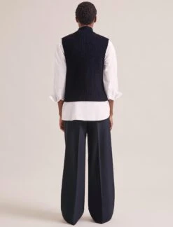 Janie Cashmere Blend Funnel Neck Sleeveless Jumper - Navy -Cefinn Clothing Store RSHT K156 JANIE NAVY LS 0570