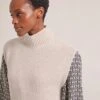 Janice Cashmere Blend Funnel Neck Sleeveless Jumper - Oatmeal -Cefinn Clothing Store RSHT K157 JANICE OATMEAL LS 2325