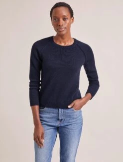 Drew Cashmere Jumper - Navy -Cefinn Clothing Store RSHT K172 DREW NAVY LS 1486