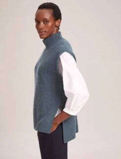 Janice Wool Funnel Neck Sleeveless Jumper - Slate Blue -Cefinn Clothing Store RSHT K25 JANICE SLATEBLUE LS 41692