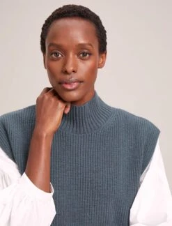 Janice Wool Funnel Neck Sleeveless Jumper - Slate Blue -Cefinn Clothing Store RSHT K25 JANICE SLATEBLUE LS 41704