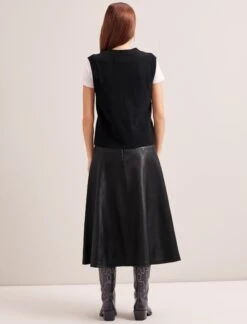 Meryl Wool V Neck Waistcoat - Black -Cefinn Clothing Store RSHT K69 MERYL BLACK LS 0813