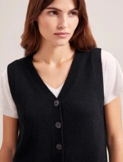 Wesley Cashmere Blend V Neck Waistcoat - Black -Cefinn Clothing Store RSHT K82 WESLEY BLACK LS 0265