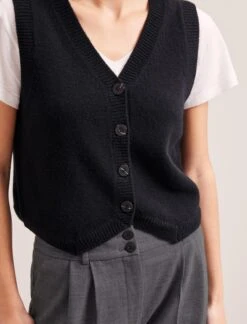 Wesley Cashmere Blend V Neck Waistcoat - Black -Cefinn Clothing Store RSHT K82 WESLEY BLACK LS 0269
