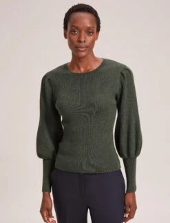 Eva Wool Crew Neck Jumper - Khaki -Cefinn Clothing Store RSHT K88 EVA KHAKI LS 41611
