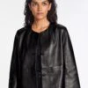 Leah Leather Cropped Jacket - Black -Cefinn Clothing Store RSHT LEAH JK50 BLACK LS 1018