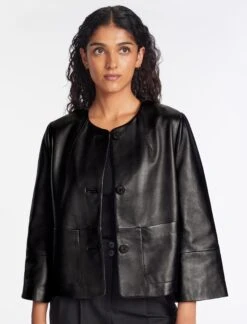Leah Leather Cropped Jacket - Black