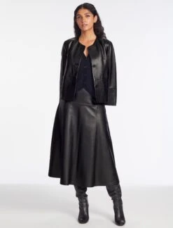 Leah Leather Cropped Jacket - Black -Cefinn Clothing Store RSHT LEAH JK50 BLACK LS 1501