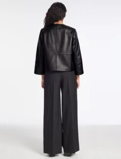 Leah Leather Cropped Jacket - Black -Cefinn Clothing Store RSHT LEAH JK50 BLACK LS 986