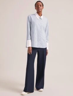 Seymour Organic Cotton Shirt - Blue White Stripe -Cefinn Clothing Store RSHT S74 SEYMOUR BLUEWHITESTRIPE LS 1165