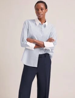 Seymour Organic Cotton Shirt - Blue White Stripe -Cefinn Clothing Store RSHT S74 SEYMOUR BLUEWHITESTRIPE LS 1265