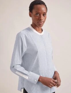 Sefton Organic Cotton Shirt - Blue White Stripe -Cefinn Clothing Store RSHT S75 SEFTON BLUEWHITESTRIPE LS 1343
