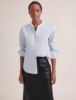 Sefton Organic Cotton Shirt - Blue White Stripe -Cefinn Clothing Store RSHT S75 SEFTON BLUEWHITESTRIPE LS 1380