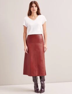 Tiana Leather Midi Skirt - Red -Cefinn Clothing Store RSHT SK119 TIANA RED LS 0544